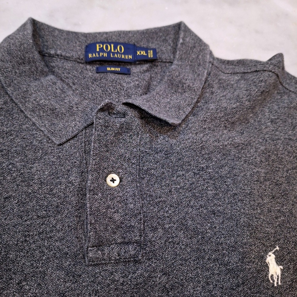 Polo Ralph Lauren Polo Shirt Mens XXL Navy Slim Fit Long Sleeve Cotton Mesh Pony